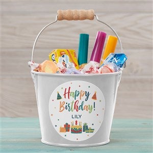 Birthday Celebration Personalized Mini Metal Bucket-White - 35574-W