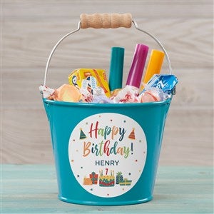 Birthday Celebration Personalized Mini Metal Bucket-Turquoise - 35574-T