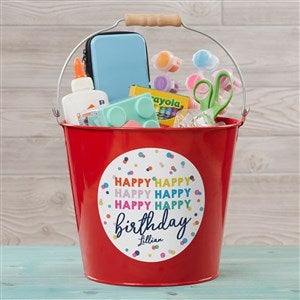 Happy Happy Birthday Personalized Large Metal Bucket-Red - 35619-RL