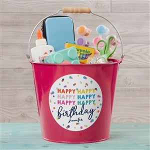 Happy Happy Birthday Personalized Large Metal Bucket-Pink - 35619-PL