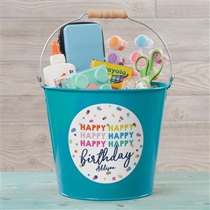 Happy Happy Birthday Personalized Large Metal Bucket-Turquoise - 35619-TL