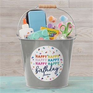 Happy Happy Birthday Personalized Large Metal Bucket-Silver - 35619-SL