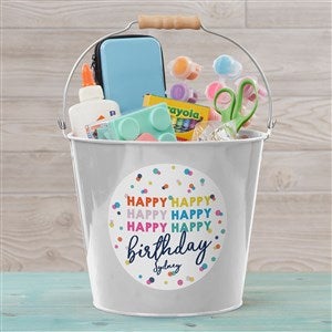 Happy Happy Birthday Personalized Large Metal Bucket-White - 35619-L