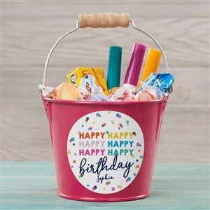 Happy Happy Birthday  Personalized Mini Metal Bucket-Pink - 35619-P