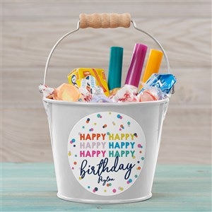 Happy Happy Birthday Personalized Mini Metal Bucket-White - 35619-W