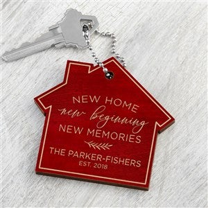 New Home, New Memories Personalized Wood Keychain- Red Poplar - 35823-R