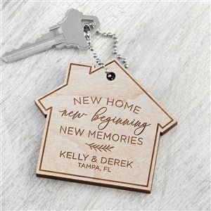 New Home, New Memories Personalized Wood Keychain- Whitewash - 35823-W