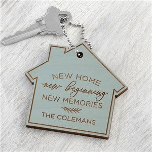 New Home, New Memories Personalized Wood Keychain- Blue Stain - 35823-B