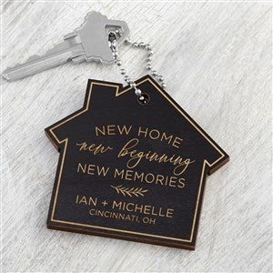 New Home, New Memories Personalized Wood Keychain- Black Poplar - 35823-BLK
