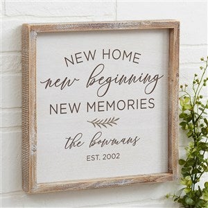 New Home, New Memories Whitewashed Barnwood Frame Wall Art- 12