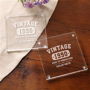Vintage Birthday Engraved Glass Coaster - 36544