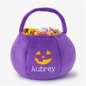 Jack-o-Lantern Embroidered Plush Halloween Treat Bag-Purple - 36760-PU