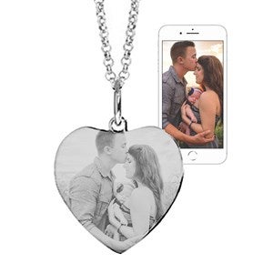 Personalized Photo Heart Pendant Silver Necklace - 36815D-S