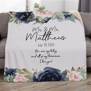 Colorful Floral Personalized Wedding 50x60 Sherpa Blanket - 36862-S