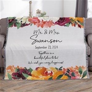 Colorful Floral Personalized Wedding 56x60 Woven Throw - 36862-A