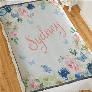 Butterfly Kisses Baby Girl Personalized 56x60 Woven Throw Blanket - 36894-A