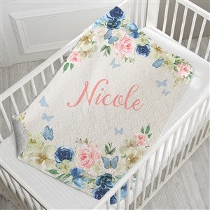 Butterfly Kisses Baby Girl Personalized 30x40 Quilted Baby Blanket - 36894-SQ