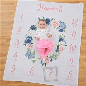 Butterfly Kisses Baby Girl Milestone Personalized Fleece Blanket - 36897