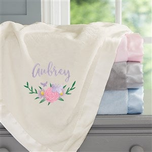 Butterfly Kisses Baby Girl  Embroidered Ivory Satin Trim Baby Blanket - 36902-I