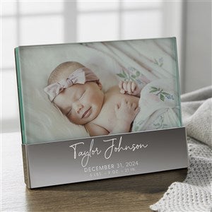 Simple and Sweet Engraved Glass Block Silver Base Picture Baby Frame - 36994