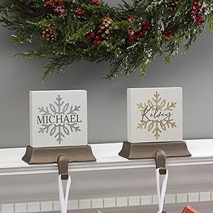 Silver and Gold Snowflakes Personalized Christmas Stocking Holder - 37030