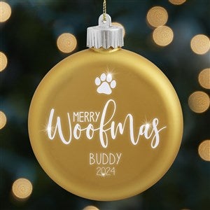 Merry Woofmas Personalized Dog LED Gold Glass Ornament - 37302-GDP