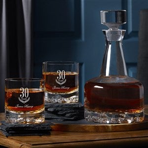 Retirement Years Orrefors Etched Whiskey Decanter 3pc Set - 37443