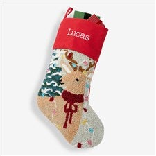 Classic Reindeer Embroidered Hooked Christmas Stocking - 37556-R