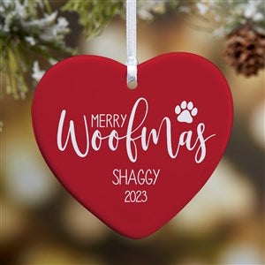 Merry Woofmas Personalized Heart Ornament- 3.25