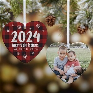Buffalo Plaid Family Personalized Year Heart Ornament- 3.25