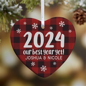 Buffalo Plaid Family Personalized Year Heart Ornament- 3.25