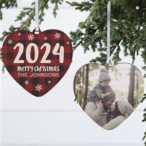 Buffalo Plaid Family Personalized Year Heart Ornament- 4