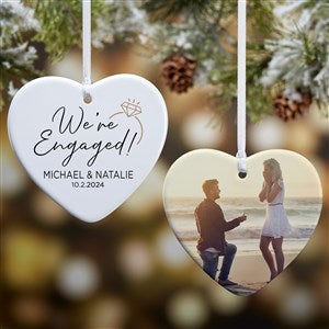 We're Engaged Personalized Photo Heart Ornament- 3.25