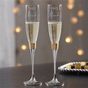Elegant Couple Engraved Wedding Gold Hammered Champagne Flute Set - 37842