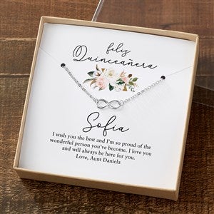 Quinceañera Silver Infinity Necklace With Personalized Message Card - 37873-SI
