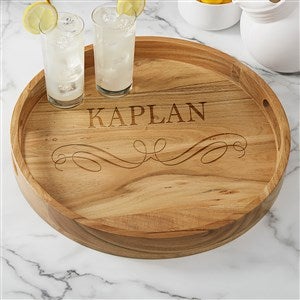 Classic Kitchen Engraved Acacia Wood Round Serving Tray - 38221