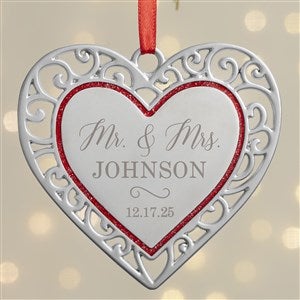 Mr  Mrs. Personalized Silver Heart Ornament - 38392