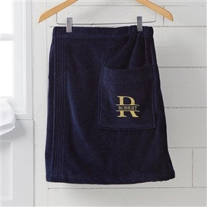 Lavish Last Name Mens Embroidered Navy Velour Towel Wrap - 38612