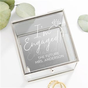 We're Engaged Personalized Glass Jewelry Box - Silver - 39238-S
