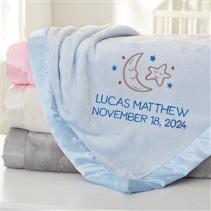 Baby Celestial Embroidered Blue Satin Trim Baby Blanket - 39713-B