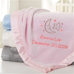 Baby Celestial Embroidered Pink Satin Trim Baby Blanket - 39713-P