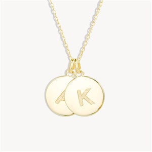 Engraved Gold Initial Disc Necklace - 2 Discs - 39985D-2G