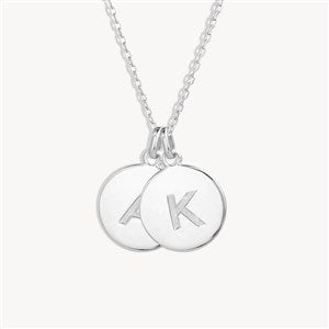 Engraved Silver Initial Disc Necklace - 2 Discs - 39985D-2S