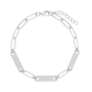 Silver Paperclip Chain Engravable Name Bar Bracelet - 3 Names - 40104D-3S