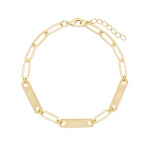 Gold Paperclip Chain Engravable Name Bar Bracelet - 3 Names - 40104D-3G