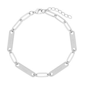 Silver Paperclip Chain Engravable Name Bar Bracelet - 4 Names - 40104D-4S