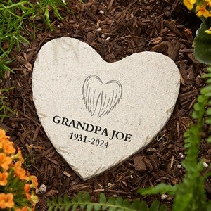 On Angel's Wings Personalized Small Memorial Heart Garden Stone - 40114-S
