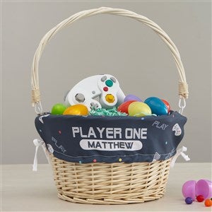 Gaming Personalized Natural Easter Basket with Folding Handle - 40193-N