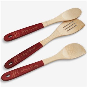 The Perfect Mix Personalized Red-Handled Bamboo Cooking Utensils- 3pc Set - 40467