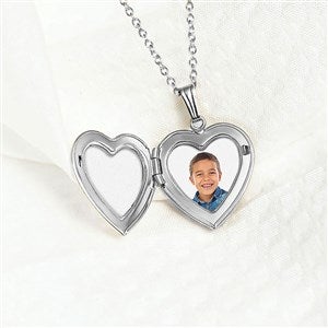 Engraved Photo Heart Locket - Silver - 40677D-SS